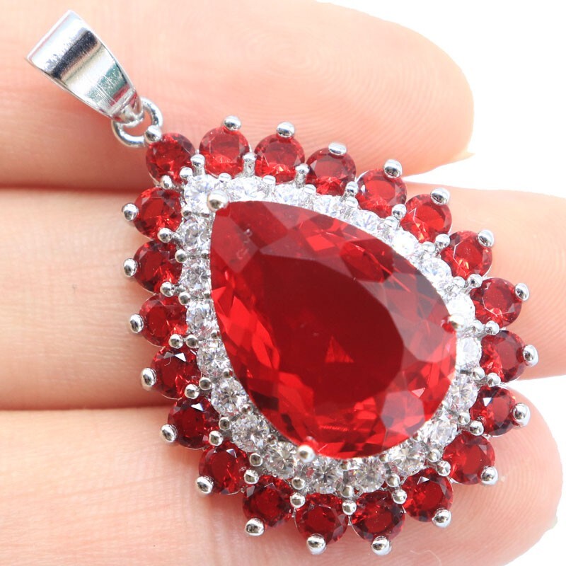 Buy 2 Get 1 Free Highly Recommend 7.7g Red Blood Rubies CZ Ladies Silver Pendant