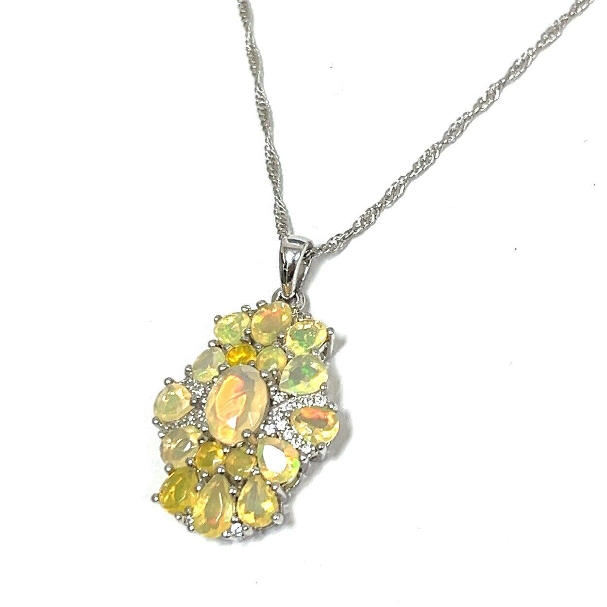 BBJ Bangkok SS, Ethiopian Opal White Topaz Accent 18”-20” Adjustable Necklace
