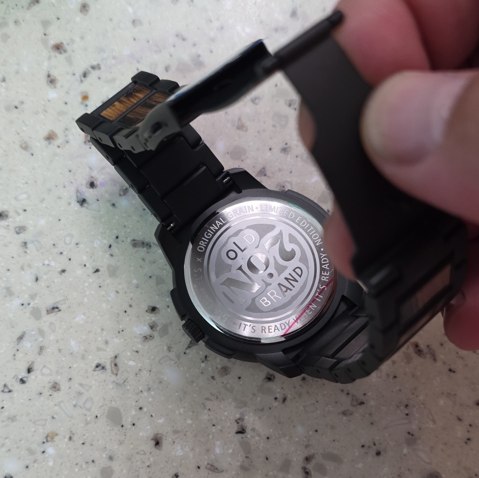 Original Grain Old No. 7 Limited Edition Quartz Date Black/Whiskey Barrel Wood