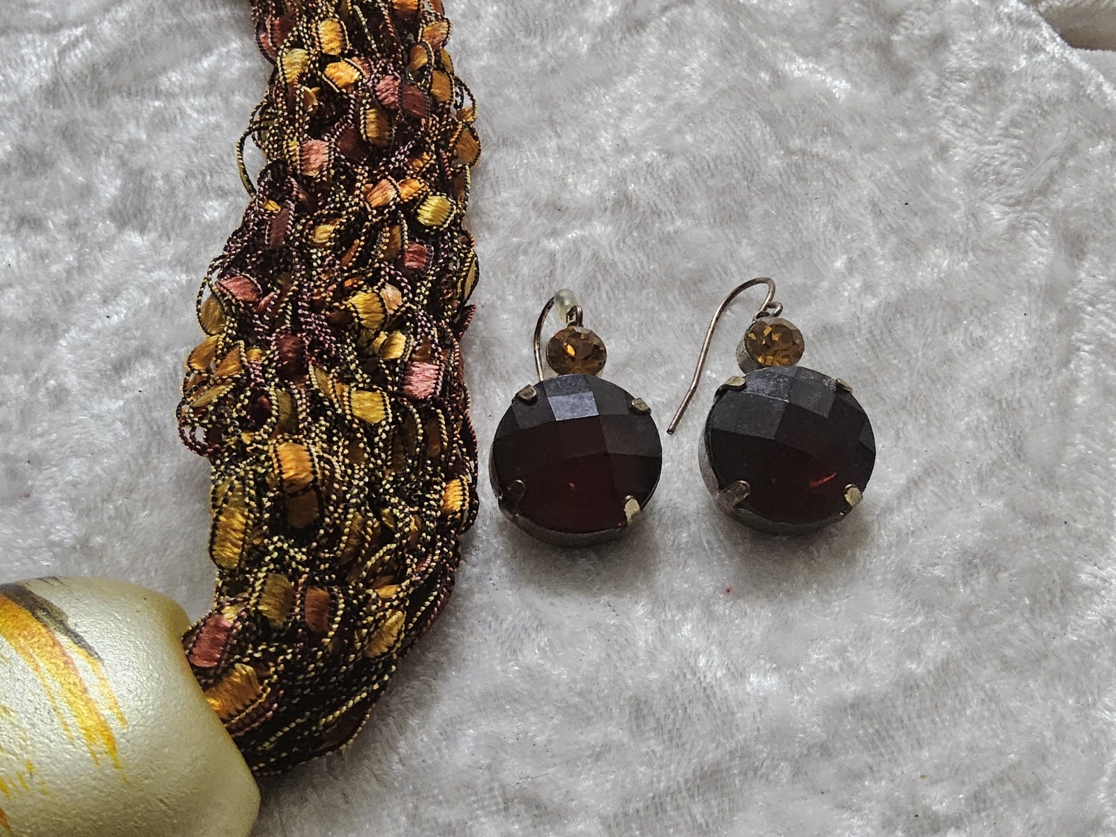 Copper Gold Crochet Necklace Pendant & Earrings