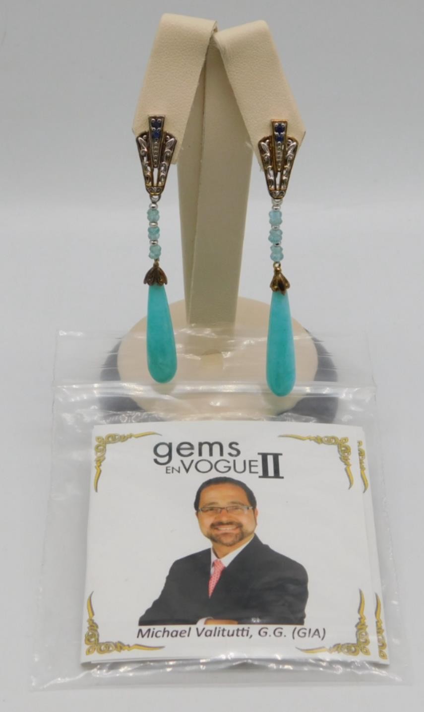 DESIGNER MICHAEL VALITUTTI GEMS EN VOGUE STERLING SILVER LARIMAR STONE EARRINGS