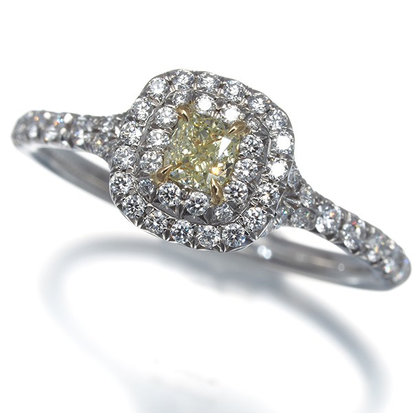 Auth Tiffany&Co. Ring Yellow &Clear Diamond 0.23ct Soleste US6-6.25 Pt 950