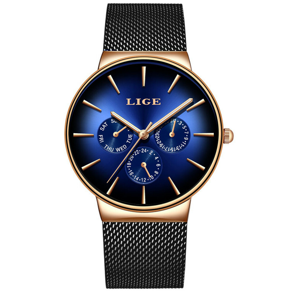 LIGE Men Watches Fashion Ultra-Thin Dial Male Business Weekdays Steel Wristwatch