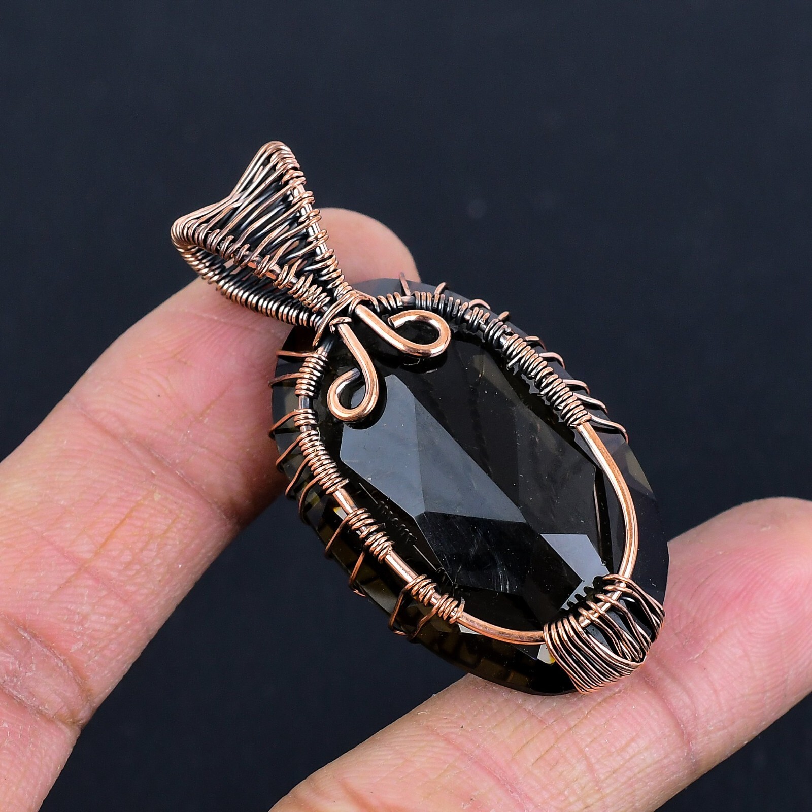 Tree Of Life Smoky Quartz Gemstone Copper Wire Wrapped Pendant Jewelry LC-406