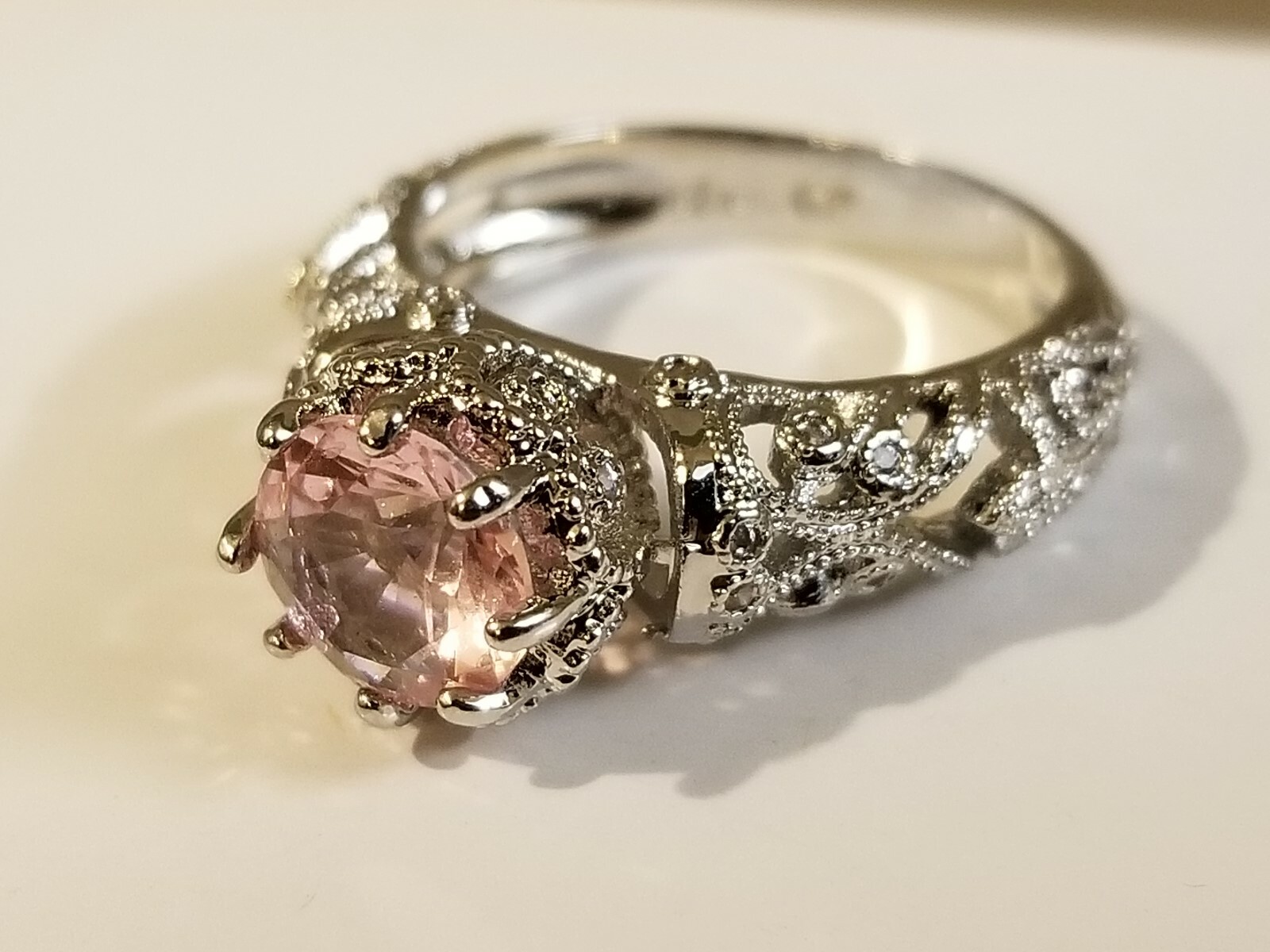 18k White Gold Overlay, 1.87ctw Pink & White Sapphire Ring Size 7