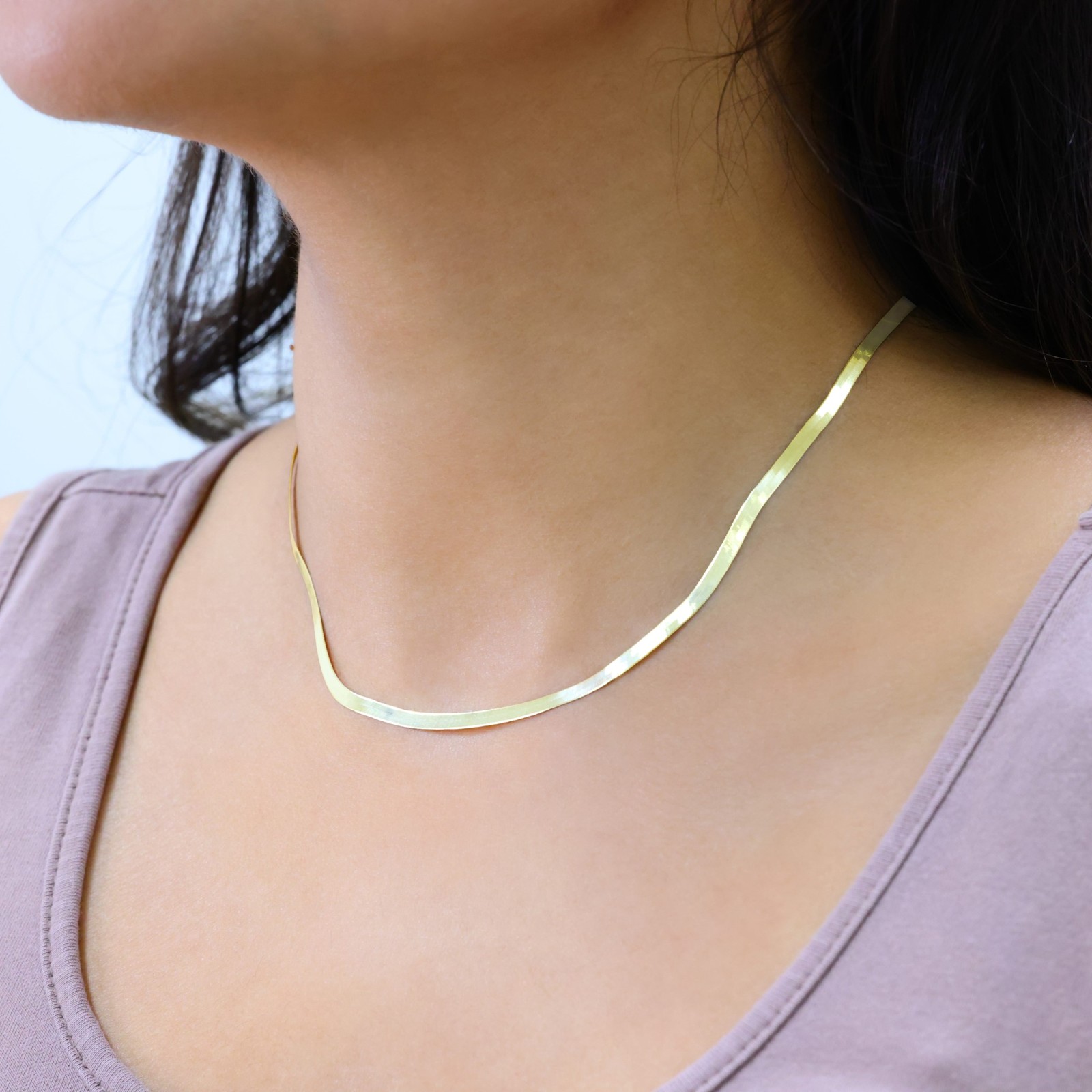 10K Yellow Gold Solid 3mm-9mm Flat Herringbone Chain Necklace Women Men 16″- 24″
