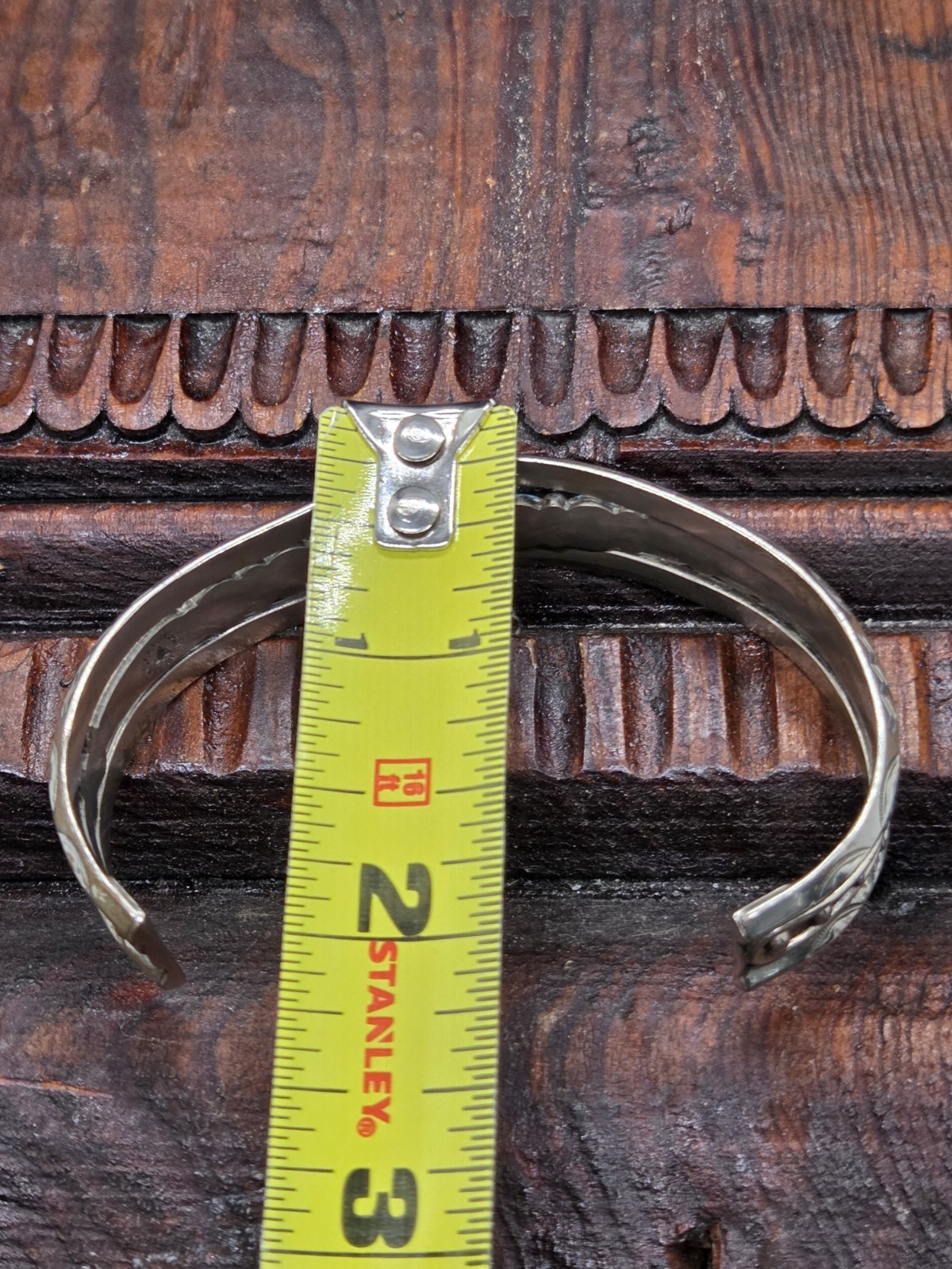 Vtg NICKLE SILVER BELL TRADING POST Southwest Navajo TURQUOISE Cuff Bracelet
