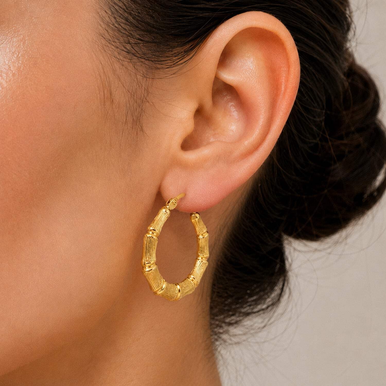 10K Yellow Gold-Filled Bamboo Hoop Earrings 38mm