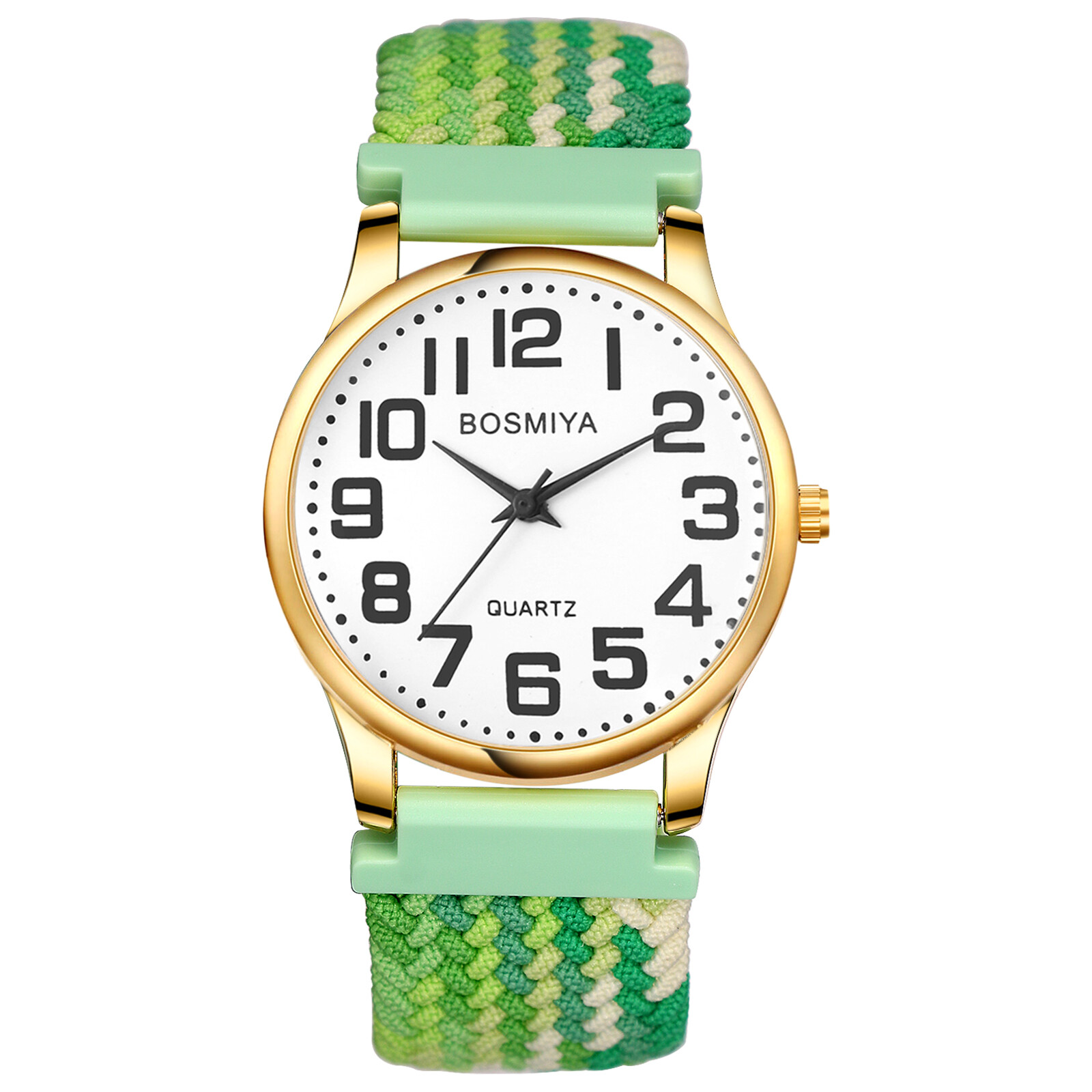 Elderly Woven Elastic Strap Quartz Wrist Watch Arabic Numeral Dial Easy Reader