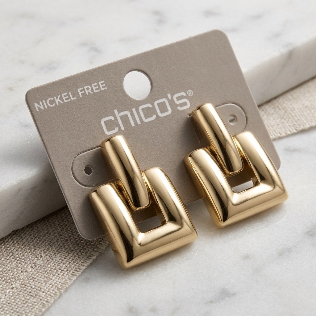 Chico’s Gold-Tone Geometric Square Stud Earrings