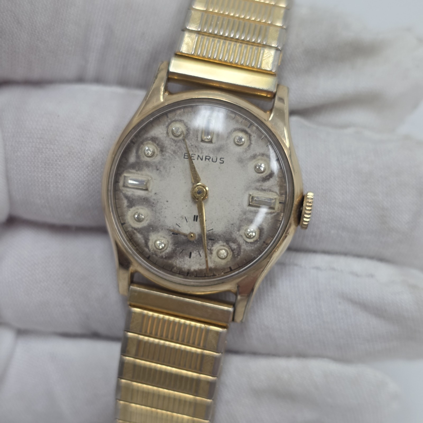Vintage Mens Benrus 30MM 10K Gold Plated BB14 17J Manual Wind Crystal Indices