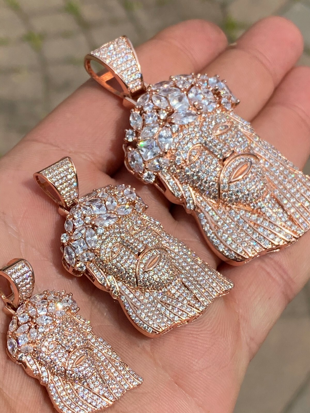 Real Hip Hop 14k Rose Gold Plated 925 Sterling Silver Jesus Piece CZ Pendant Icy