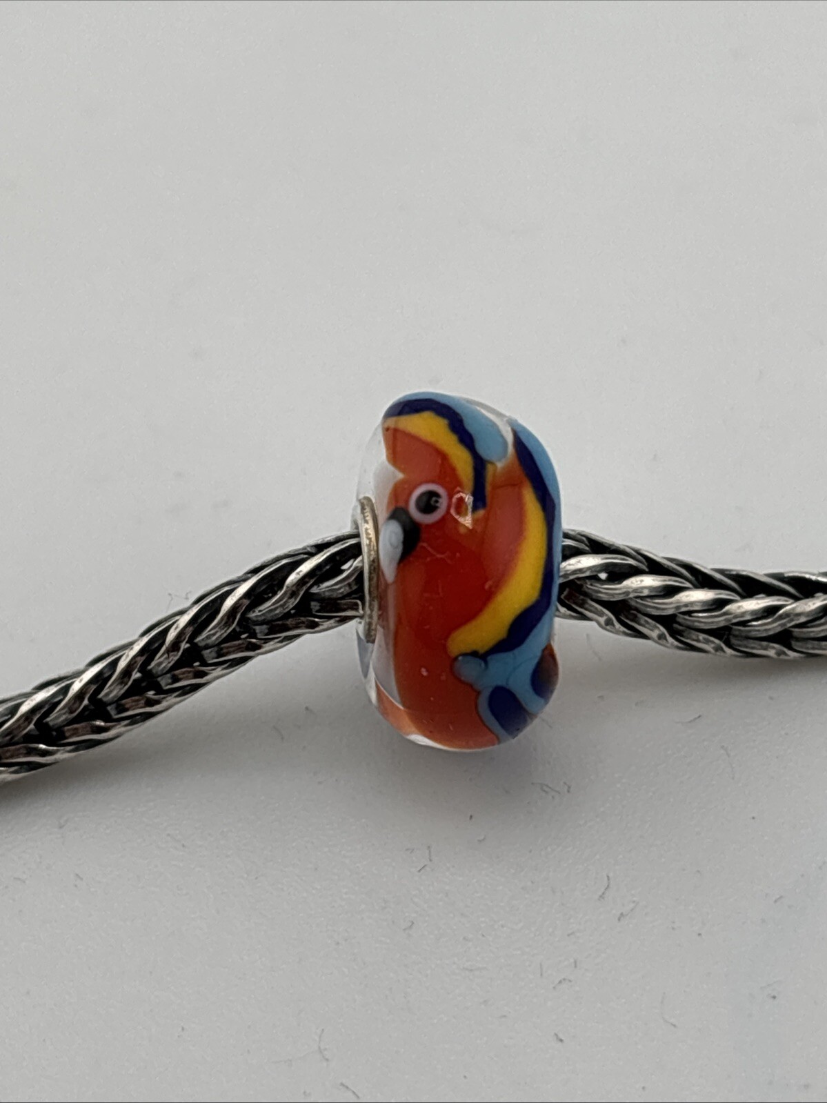Authentic Trollbeads Colorful Parrot On White Base Bead NEW #377
