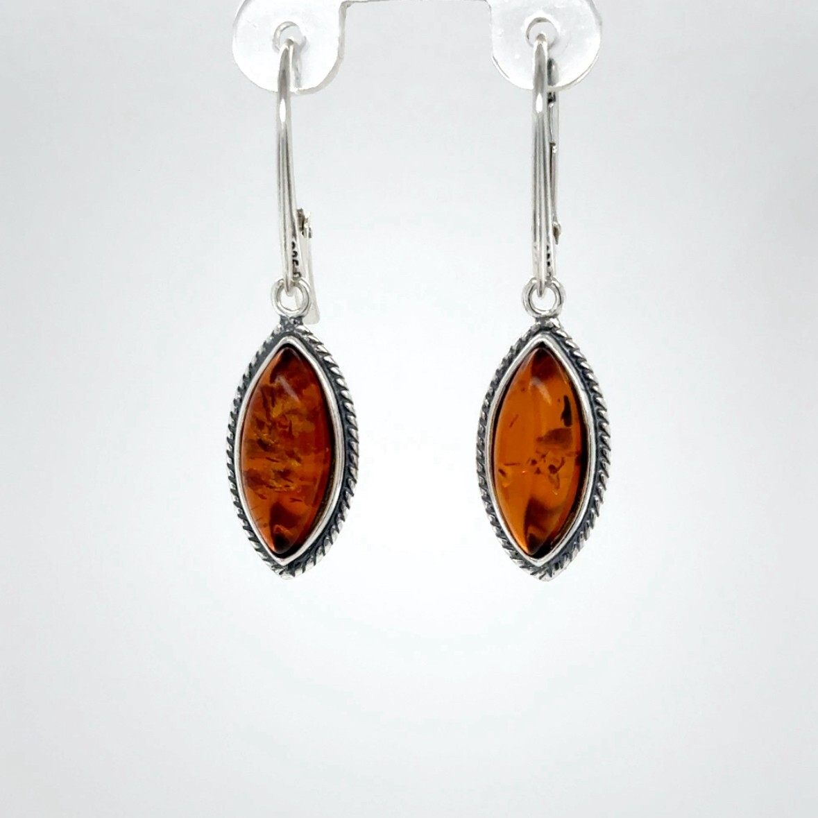 Cognac / Brown BALTIC AMBER Oval Leveback Earrings 925 STERLING SILVER #1591e