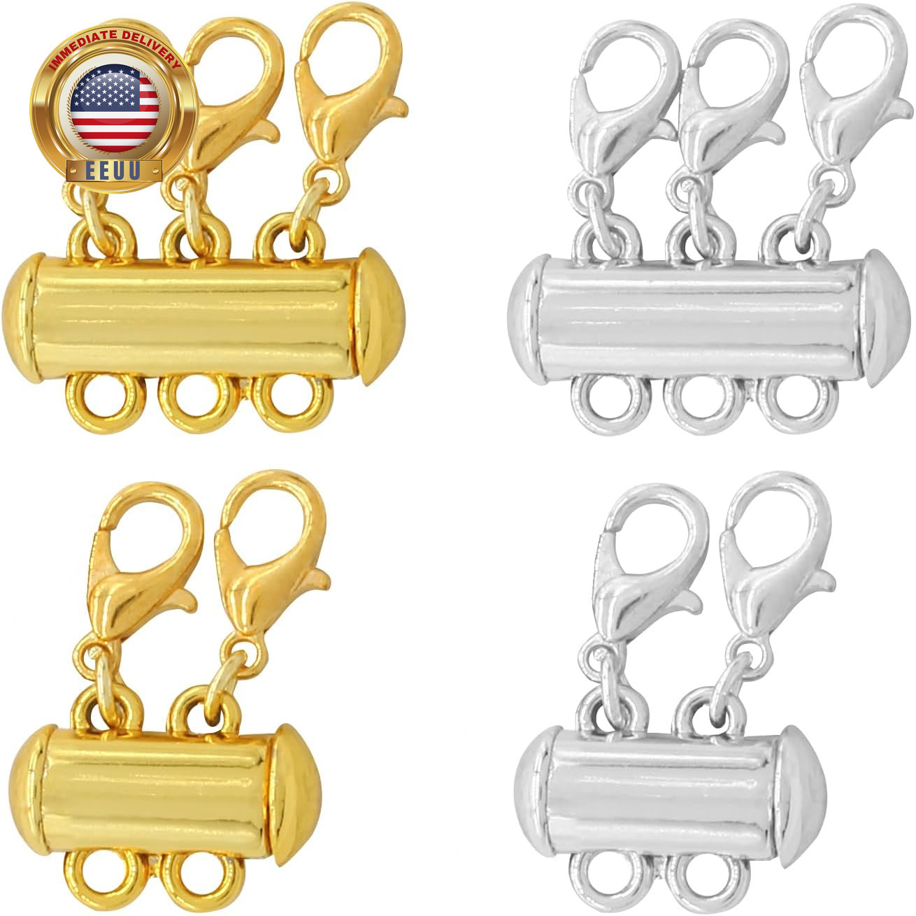 4Pcs 2 Sizes Necklace Layering Clasps, 2 Colors Layered Necklace Clasp, Multi St
