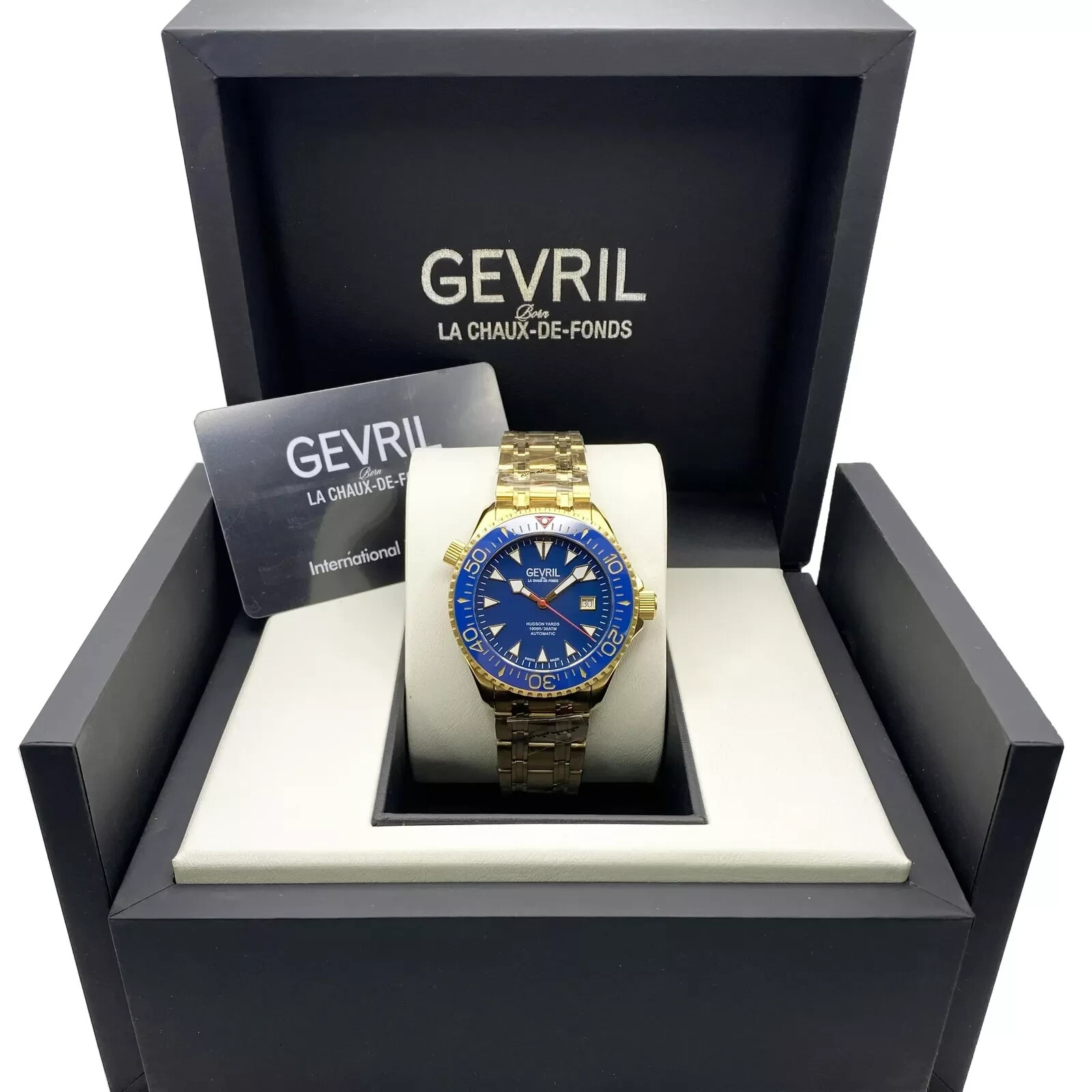 Gevril Hudson Yards 43mm Steel Gold Tone Blue Dial Automatic Men Watch 48805