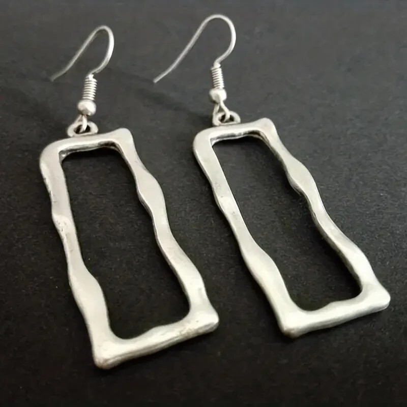 Elegant 925 Sterling Silver Fashion Charms Rectangle Dangle Drop Hook Earrings