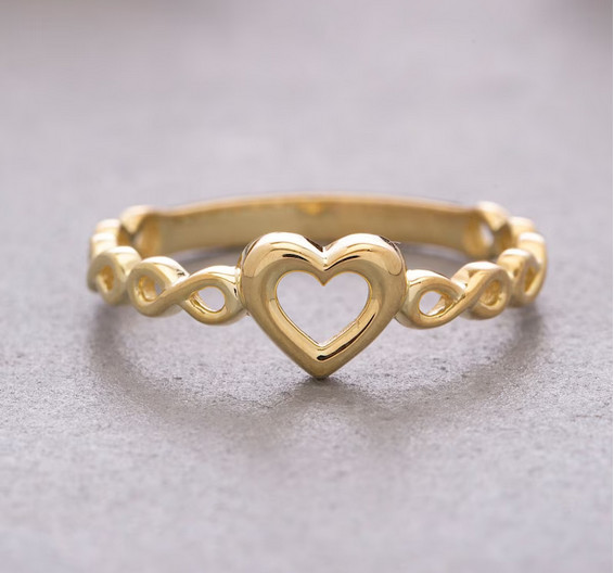 Beautiful Hollow Heart Infinity Design Solid 10K Yellow Gold Women Promise Ring