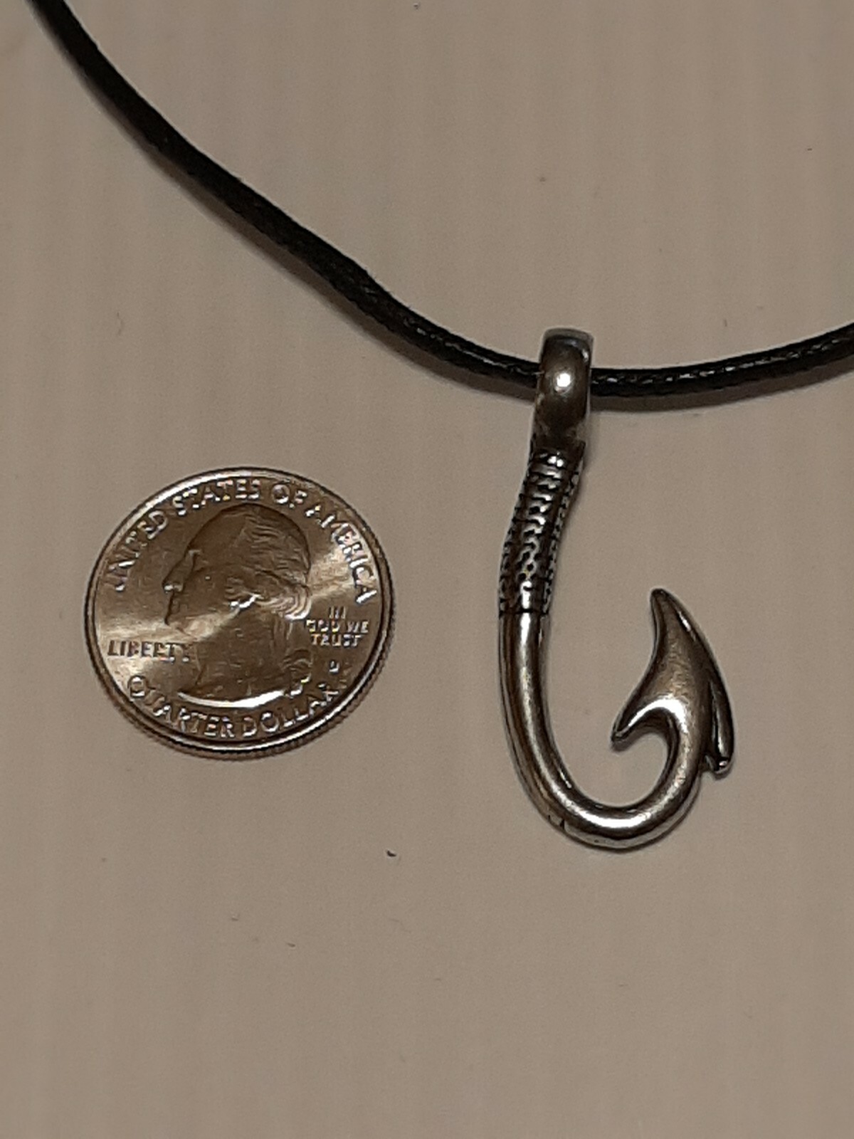 FISHING HOOK Pewter Pendant Charm / 26″ Adjustable Necklace