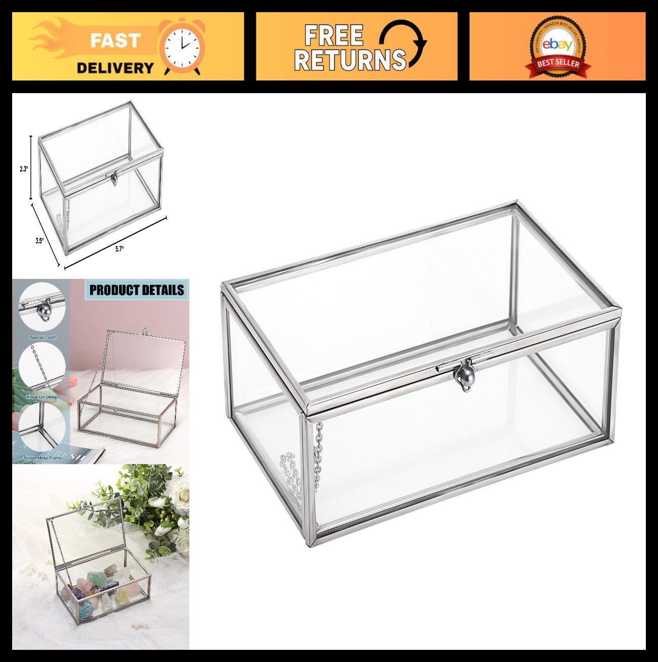 Vintage Glass Keepsake Box | Small Jewelry Display Case & Organizer for Rings, B