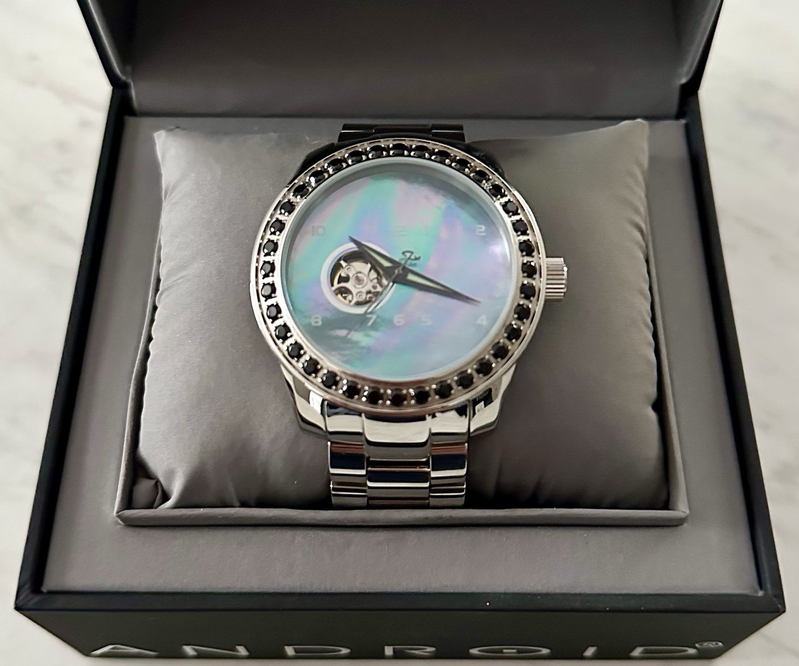 RARE!! Android Horizon AD822 50mm Platinum MOP Black Onyx LE Open Heart SII NH38