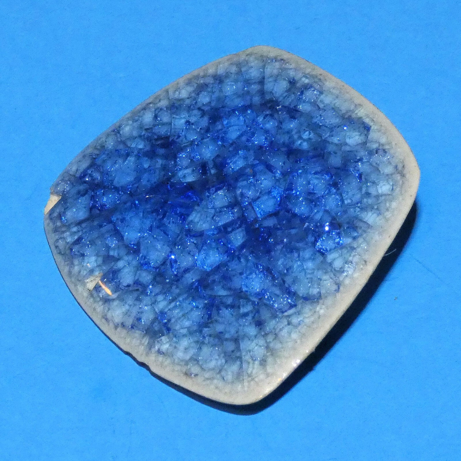 Vintage Enamel & Ceramic Brooch Pin Cracked Glass Style Danish Signed Denmark