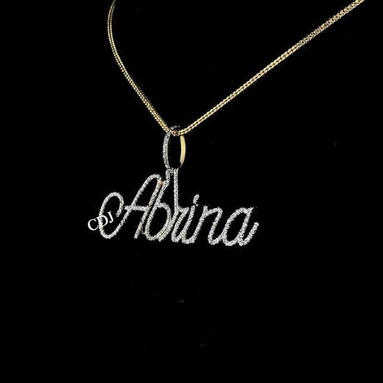Women’s Personalized Real Moissanite Cursive Name Pendant 925 White Gold Plated