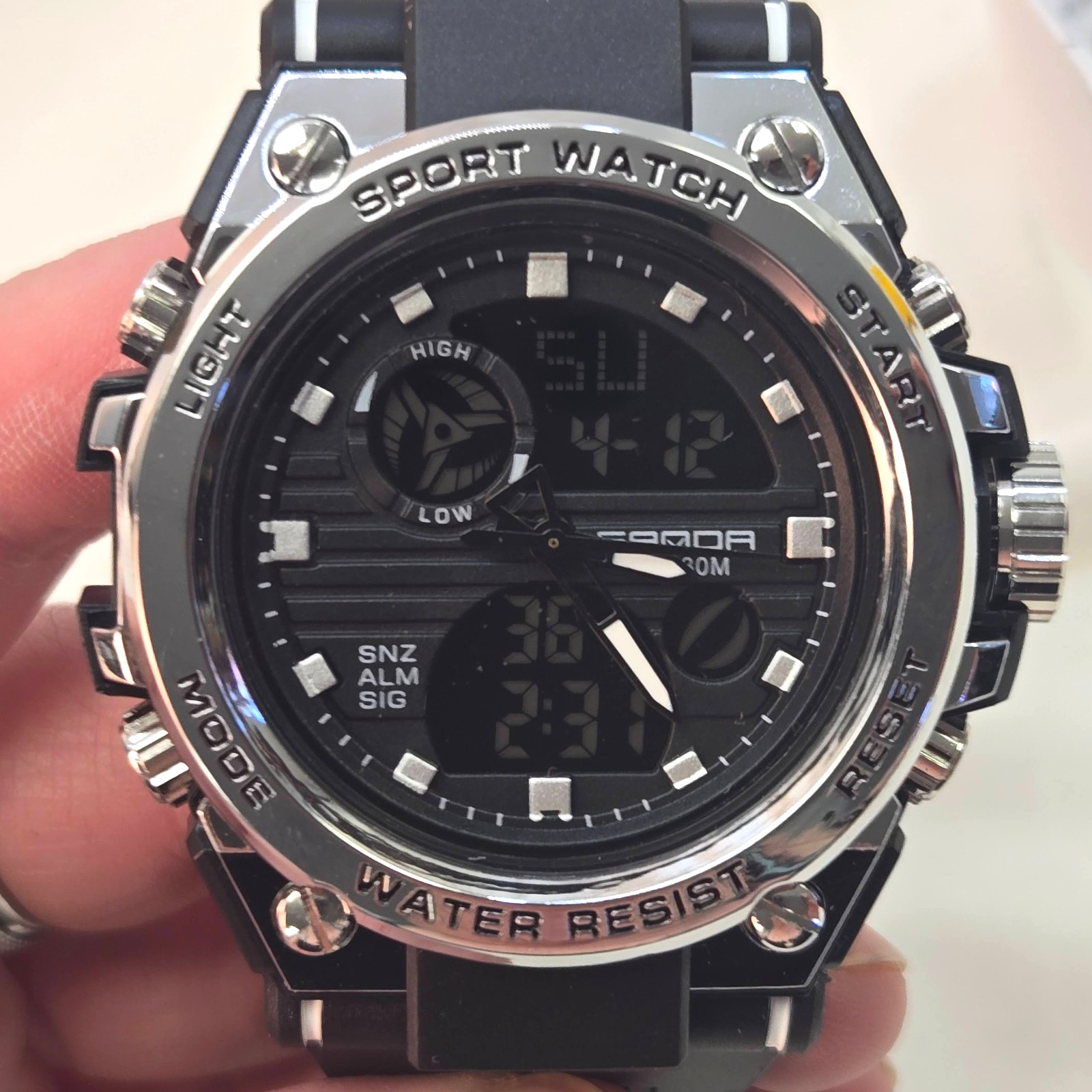 Sanda Black Chrome Everyday Tough Mens Watch Military Sport Fashion NEW