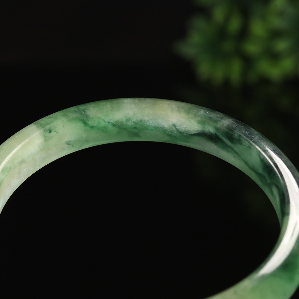 61mm White Emerald Green Jadeite Jade Bangle Bracelet Burma Jade Bangle A-13957