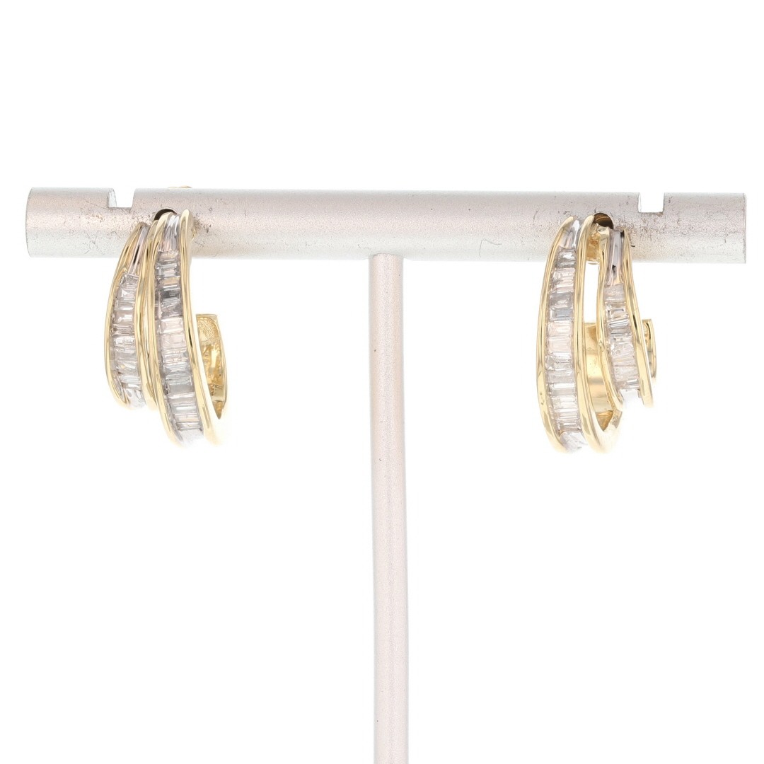 .76ctw Baguette Diamond Channel-Set Double C-Hoop Pair Earrings 14k Yellow Gold
