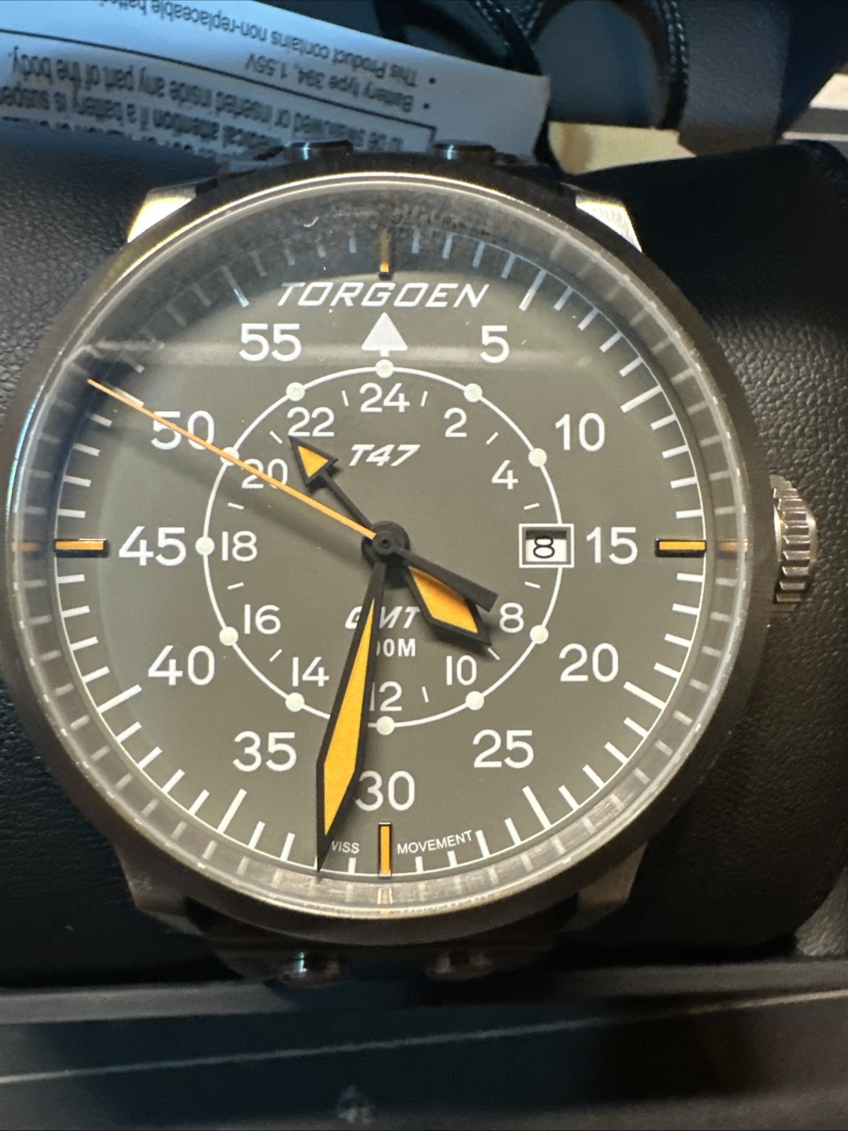New Torgoen T47 TN-1208U Jumbo Grey Sapphire GMT 47mm Brown Leather Strap