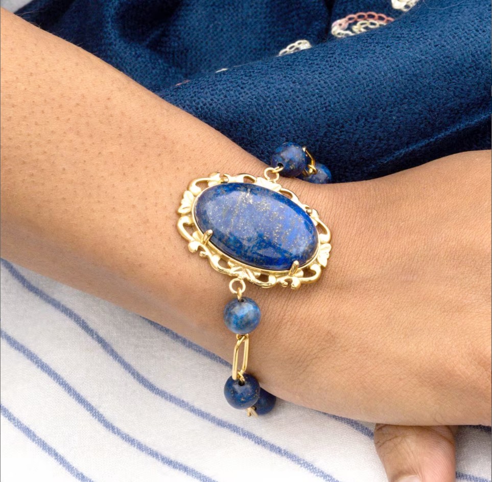 Lapis Lazuli 13.00 ctw Bracelet in ION Plated YG Stainless Steel (7.50-9.0In)