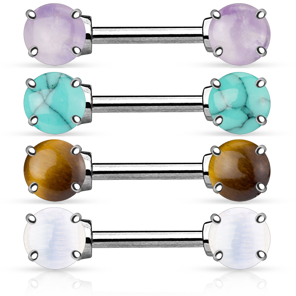 2pcs 14G Nipple Rings Tongue Rings Surgical Steel Straight Barbell CZ Piercing