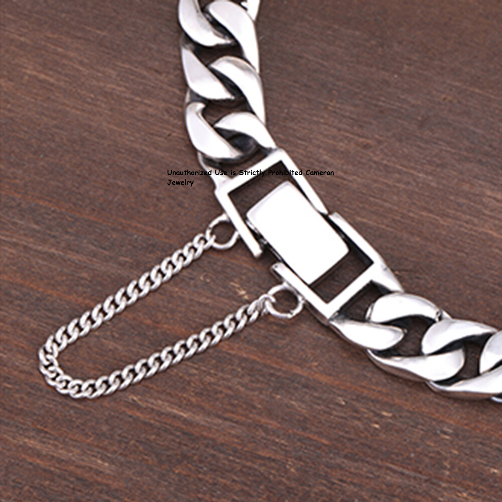Pure S925 Sterling Silver Chain 8mm Cuban Curb Extend Link Bracelet 6.7-8.3inch