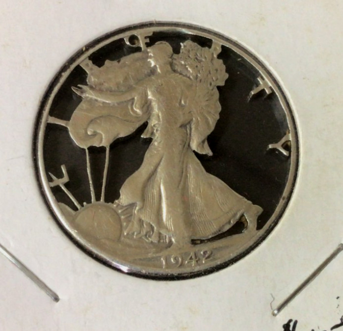 Hand-Cut 1942 Walking Liberty Half Dollar Silver Coin Pendant Hole for Necklace