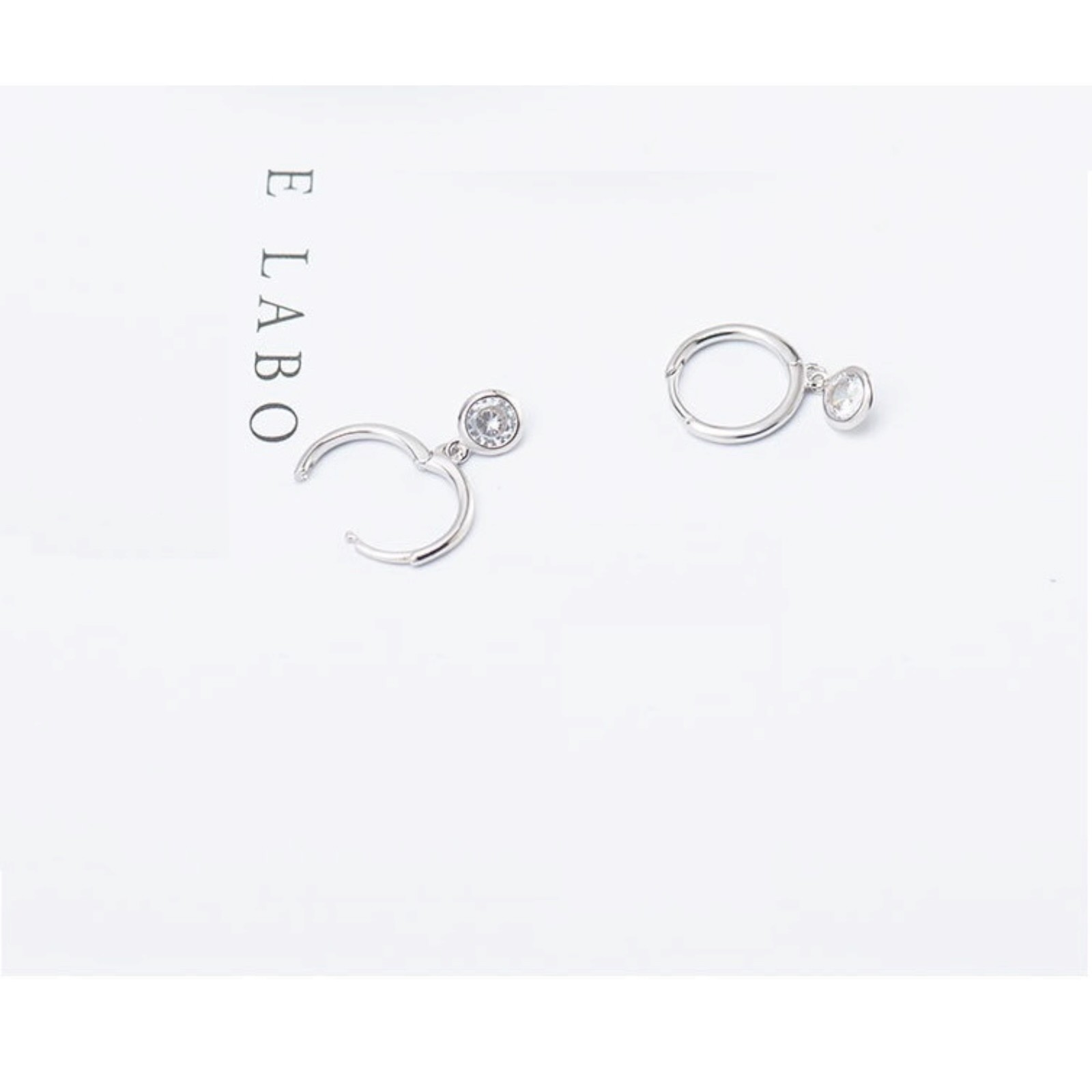 925 Sterling Silver Dangle Clear Round CZ Small Huggie Hoop Earrings 12mm B51