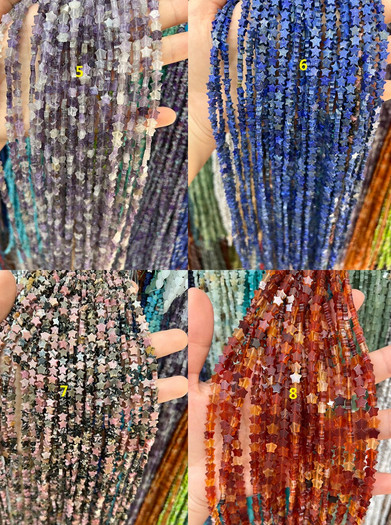 TINY! 4mm STAR SHAPE Beads 16″ Strand – 5 Strands of Assorted Natural Gemstones