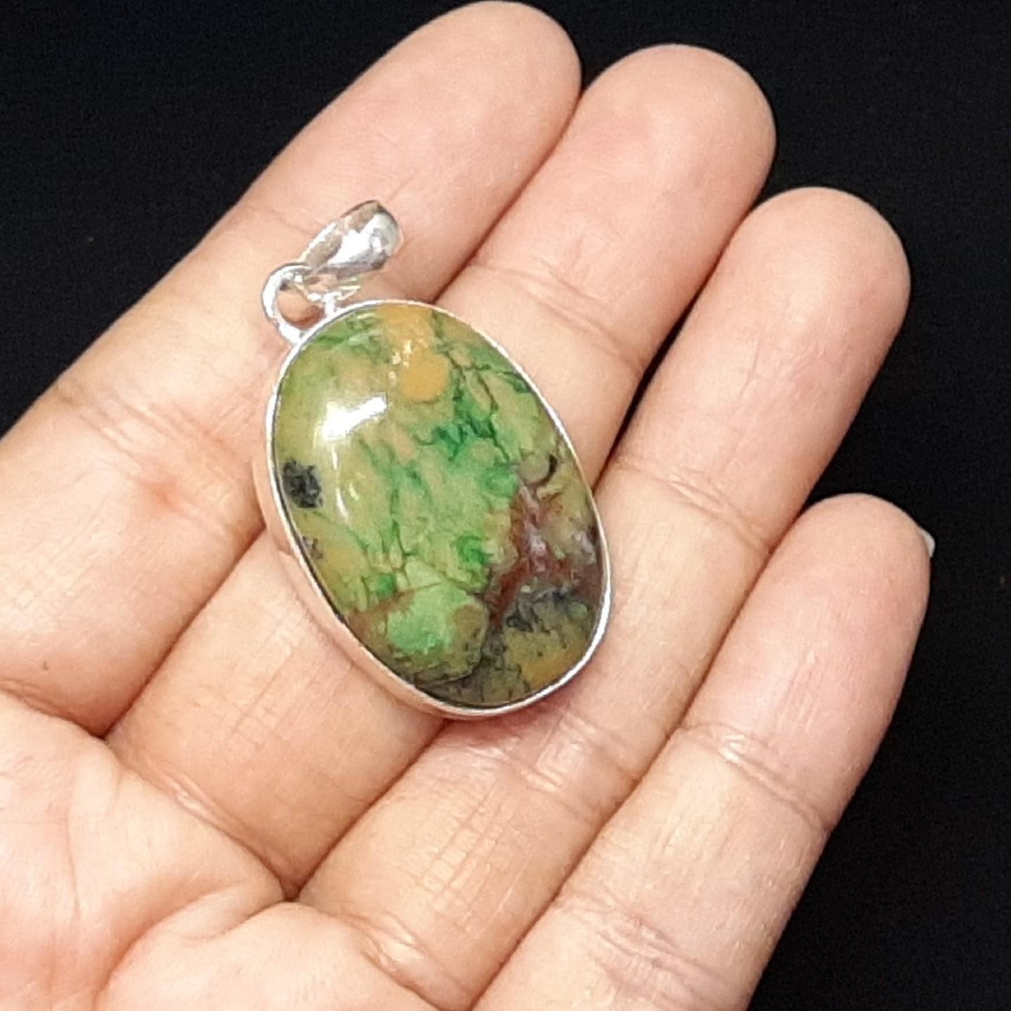 LARGE 24.00ctw Agate Cabochon Silver Pendant 9.6g