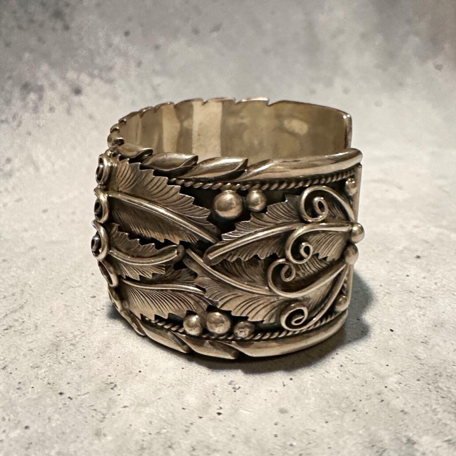 Navajo M Tsosie Sterling Turquoise Coral Feather Cuff Bracelet 108g 1.5” Width