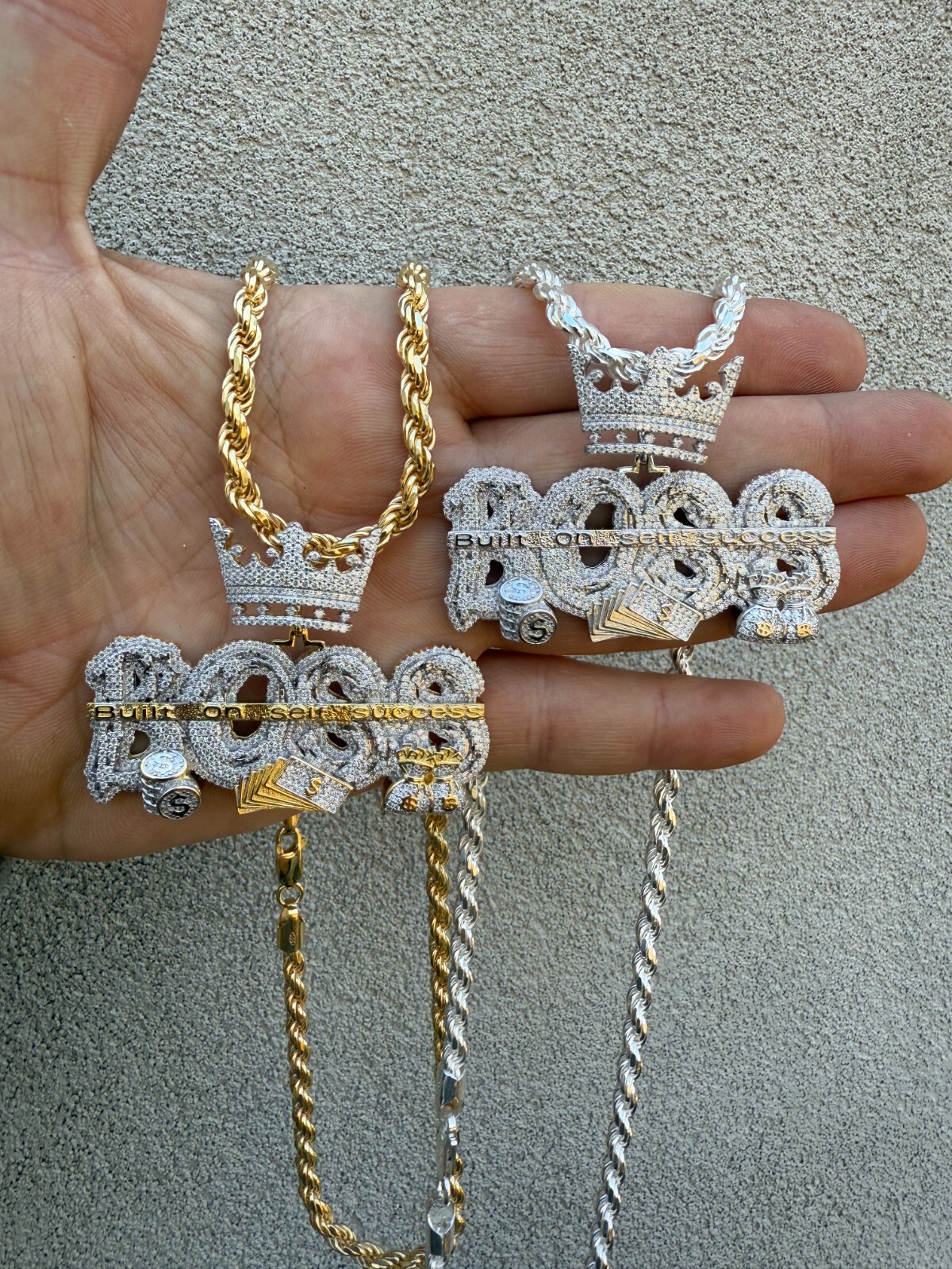 MOISSANITE BOSS & Crown “Built On Self Success” Iced Hip Hop Necklace Pendant