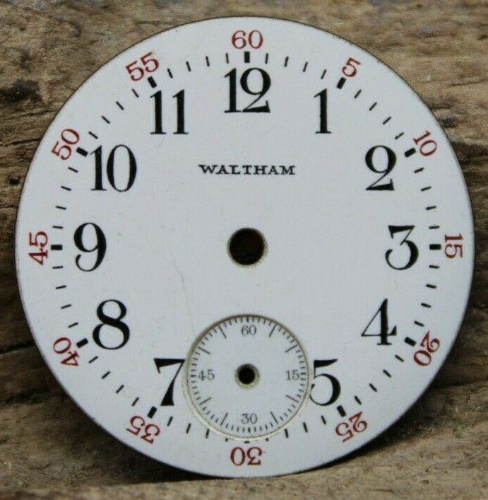 WALTHAM PORCELAIN WATCH FACE DIAL 26.1mm DIAMETER ARABIC NUMERALS (O3H)