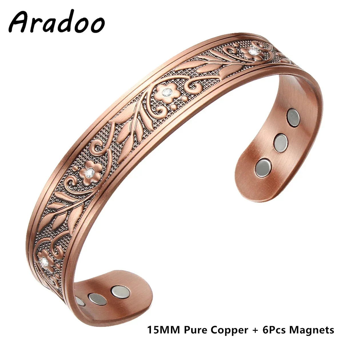 Vintage Style Pure Copper Cuff Bracelets with 3500 Gauss Magnetic Therapy Bangle