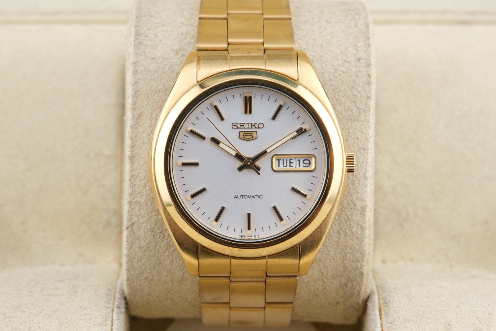 Seiko Ref.SNX116K Mens Auto Day/Date 37mm SS Silver Dial Gold Tone Working 6.7”
