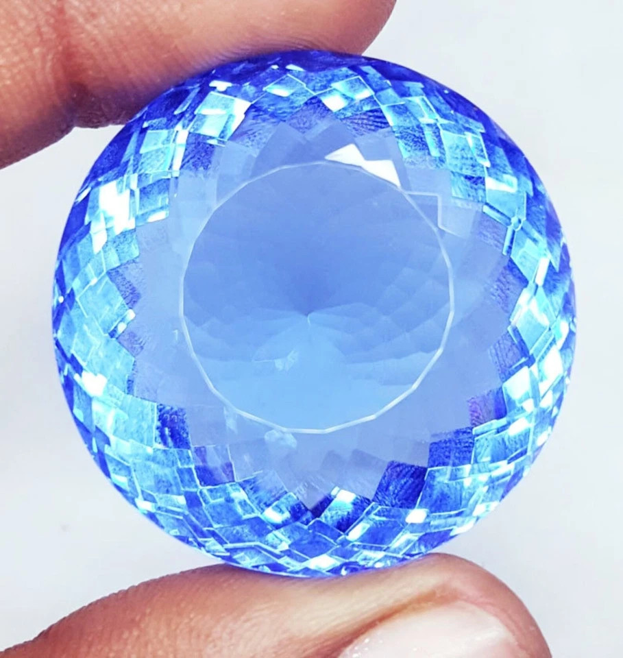 Natural Certified 105 Ct Brazilian Blue Topaz Round Cut Loose Gemstone A+