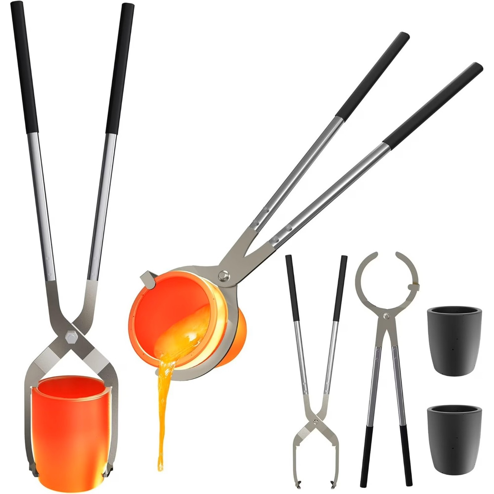 Nelyrho 6kg Crucible Tongs Set with 2 Graphite Crucibles Metal Melting Kit