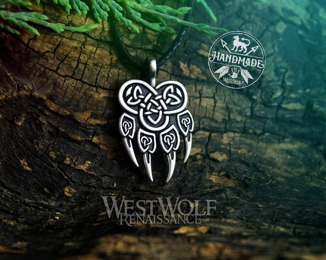 Knotted Wolf Paw Pendant in Silver or Gold – Viking/Celtic/Norse/Wolves/Odin
