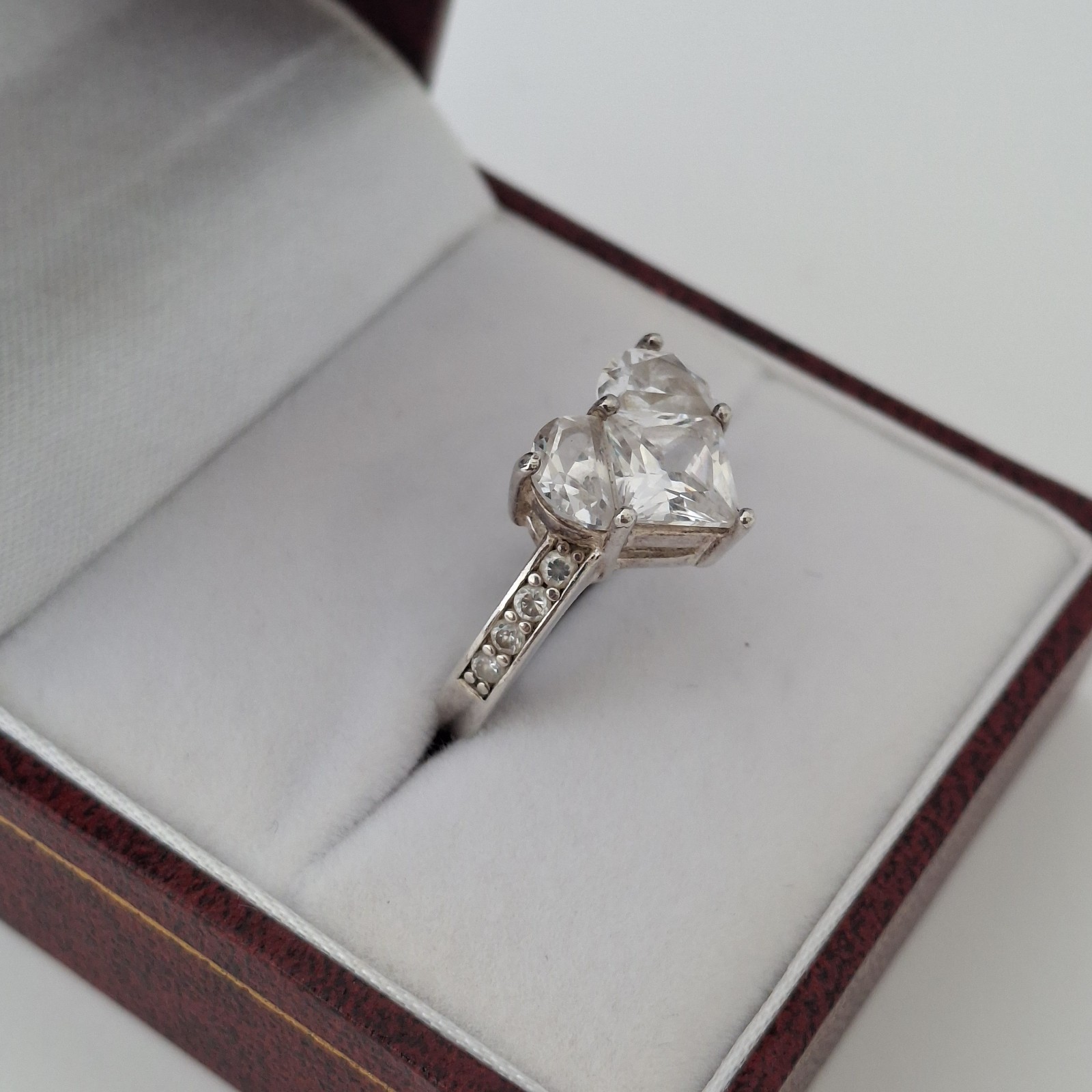 Vintage Style 925 Sterling Silver Heart Shaped Crystal Pave Ring Size M Hallmark
