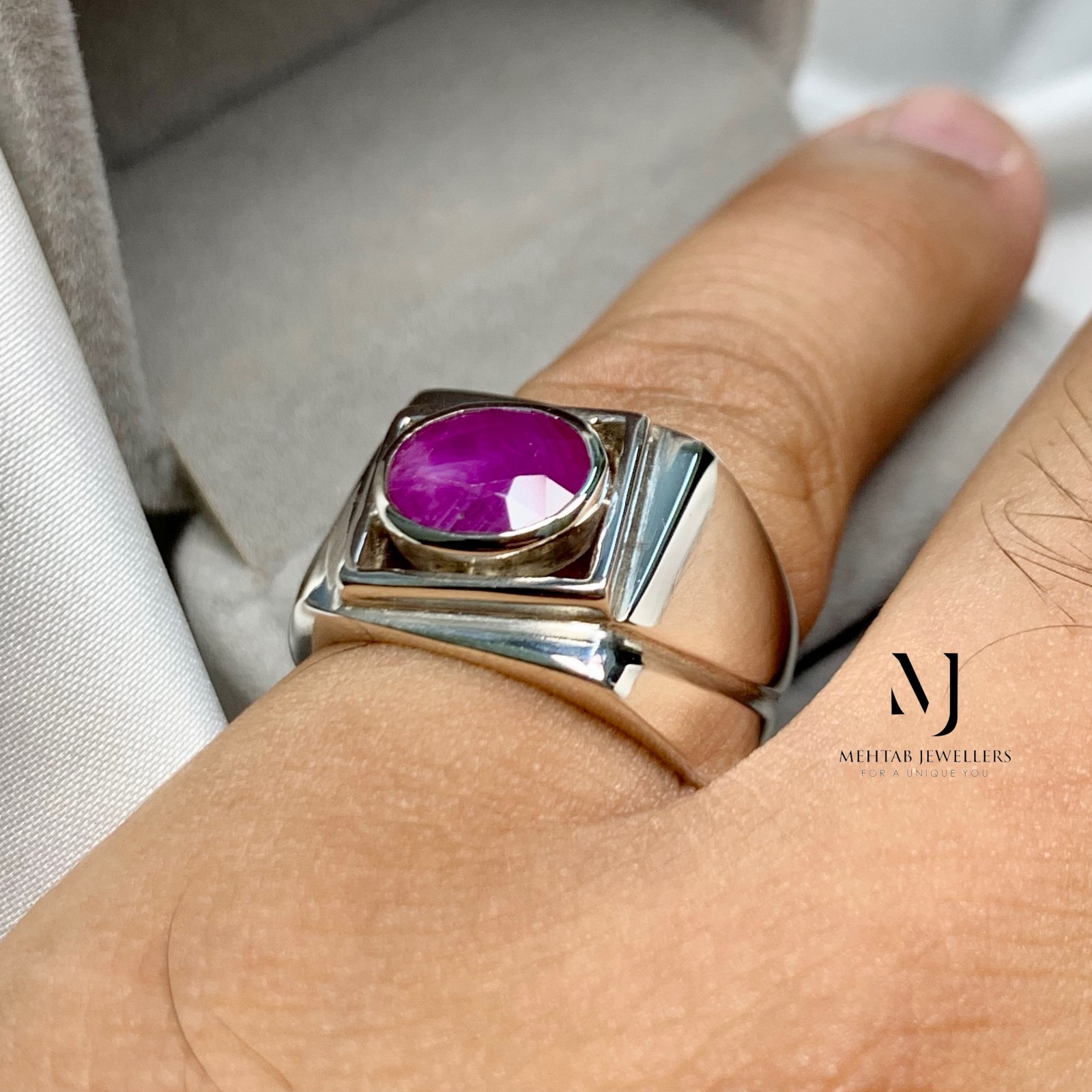 Natural Red Ruby Ring 925 Sterling Silver Men Statement Band Handmade Gift
