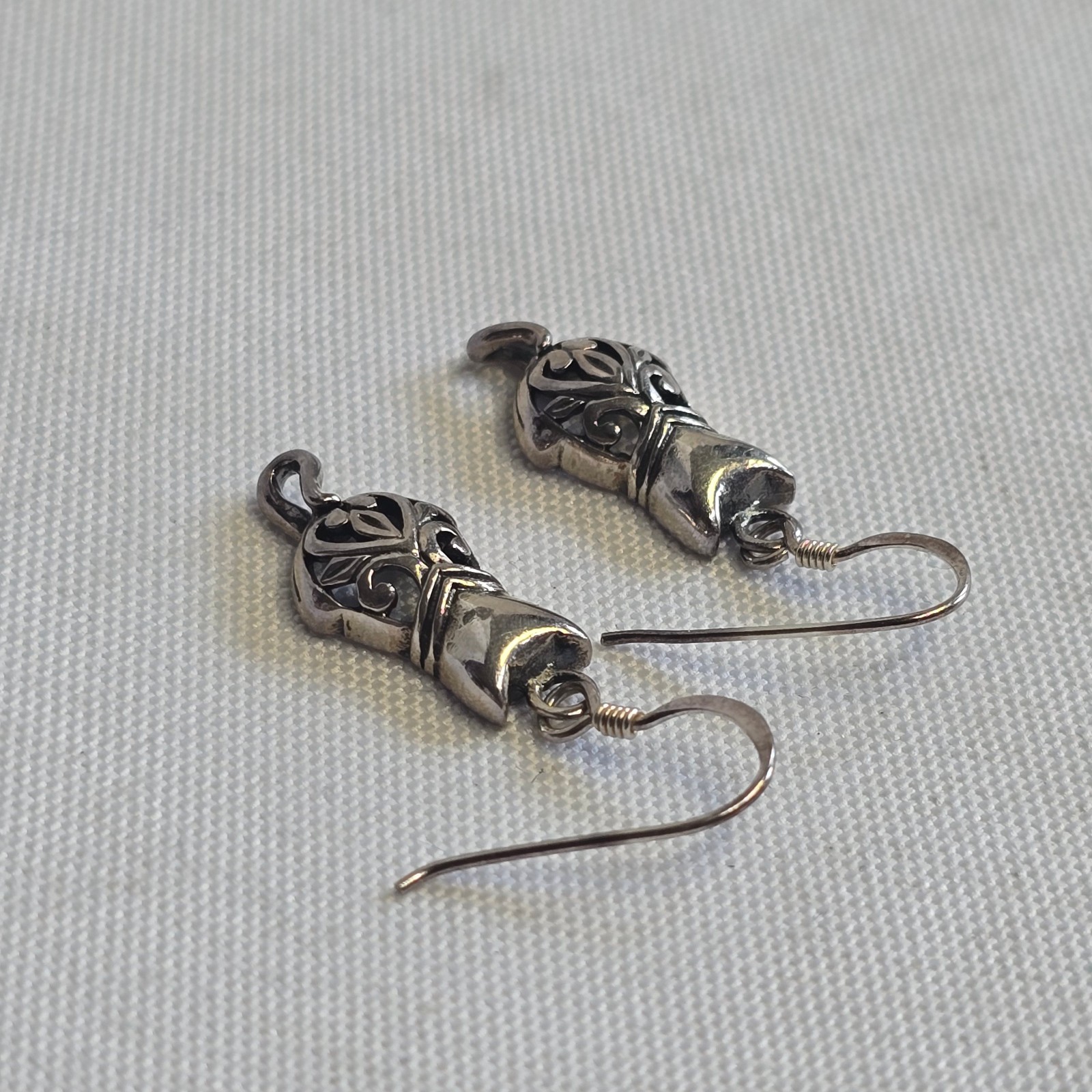Sterling Silver Earrings 3.94g Fine Jewelry Figural Cat Dangle Hook