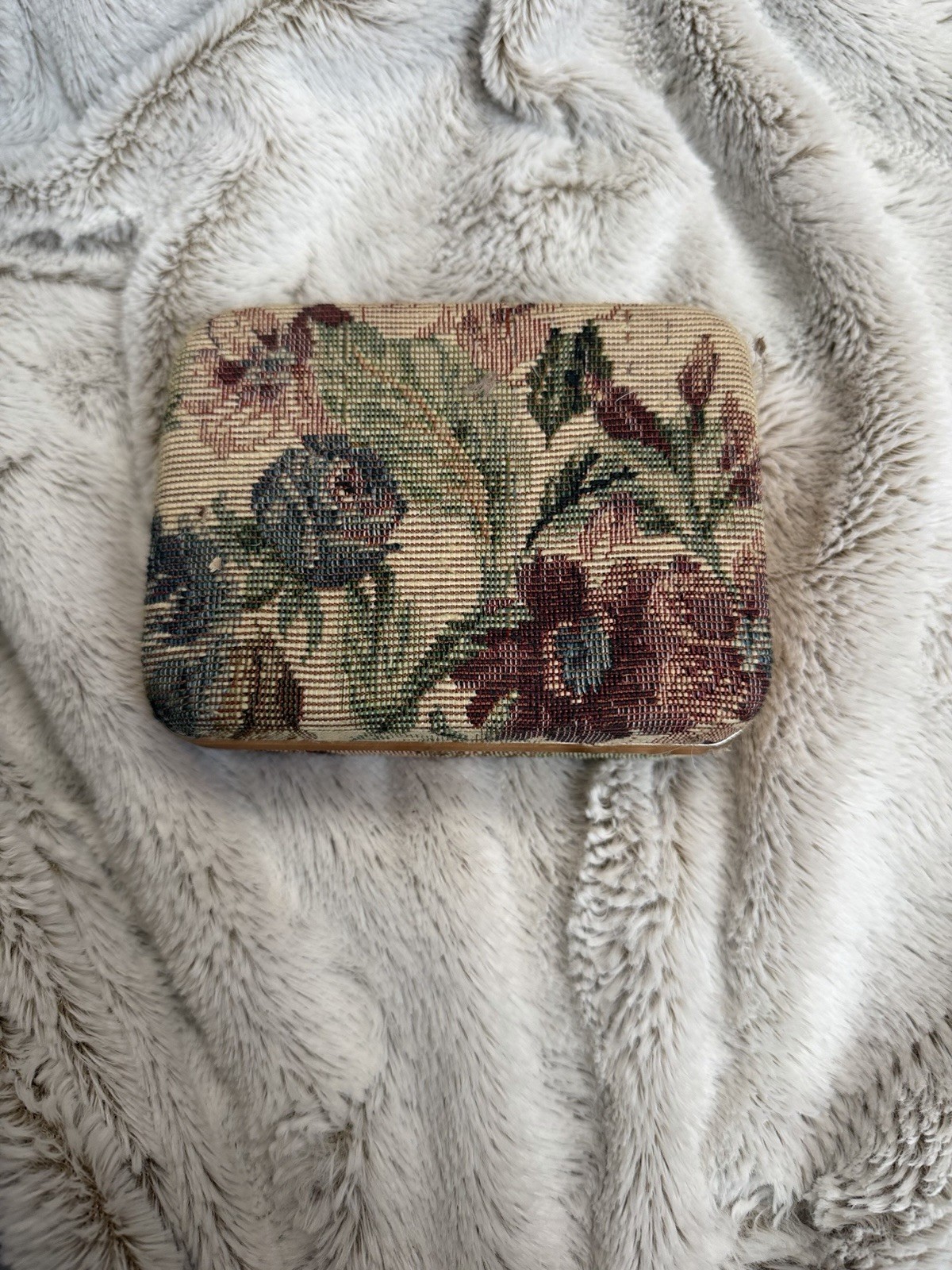 Floral Tapestry Jewelry Box Velvet Lined Compartments 4.75×3.75in Fabric Metal